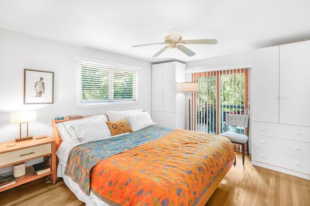 305 Fire Island Blvd, Fire Island Pines, NY 11782 - bedroom with access to exterior, light wood-style floors, and a ceiling fan