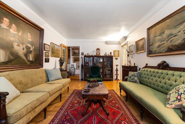 1528 Rhinelander Ave, Bronx, NY 10461 - living room featuring crown molding