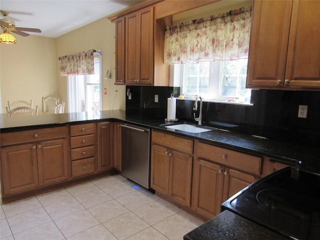 48 Brennan Ct, Chester, NY 10918 - kitchen featuring dishwasher, brown cabinets, plenty of natural light, and a ceiling fan