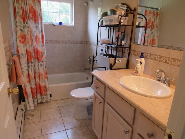 48 Brennan Ct, Chester, NY 10918 - full bath with shower / bath combo with shower curtain, vanity, tile patterned flooring, and baseboard heating