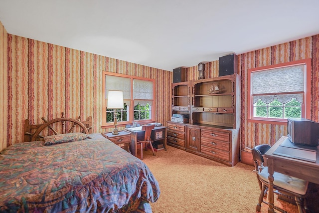 30 Twixt Hills Rd, Saint James, NY 11780 - bedroom featuring wallpapered walls, light colored carpet, and an office area