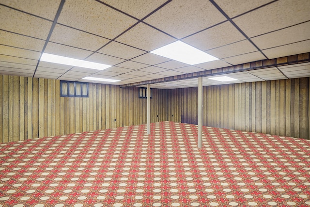30 Twixt Hills Rd, Saint James, NY 11780 - finished below grade area with a drop ceiling, carpet, and wooden walls