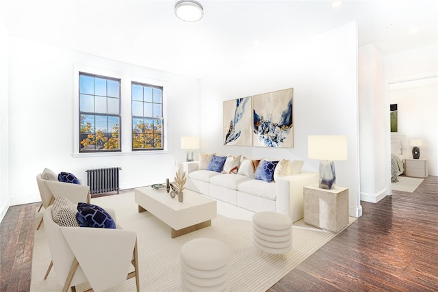 68-30 Burns St Unit 3D, Forest Hills, NY 11375 - living room featuring radiator heating unit, wood finished floors, and recessed lighting
