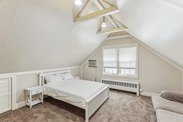 6 Cold Spring Ln, Huntington, NY 11743 - bedroom with radiator heating unit, carpet flooring, and a wall mounted air conditioner