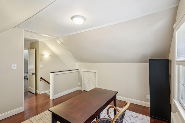 6 Cold Spring Ln, Huntington, NY 11743 - office space featuring dark wood-style flooring and vaulted ceiling
