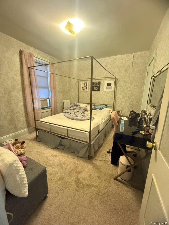 43-67 149th St, Flushing, NY 11355 - bedroom featuring carpet, radiator heating unit, and wallpapered walls