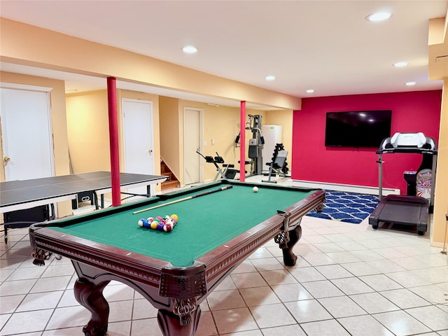 467 Scranton Ave, Lynbrook, NY 11563 - game room featuring recessed lighting, light tile patterned floors, billiards, and a baseboard radiator