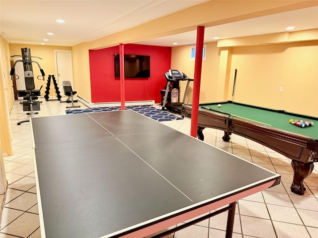 467 Scranton Ave, Lynbrook, NY 11563 - recreation room featuring recessed lighting, tile patterned flooring, and pool table