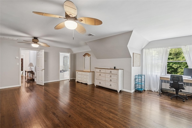 23 Bacon Rd, Head Of The Harbor, NY 11780 - home office with wood-type flooring, a ceiling fan, and lofted ceiling