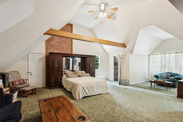 23 Bacon Rd, Head Of The Harbor, NY 11780 - bedroom featuring carpet, lofted ceiling, and ceiling fan
