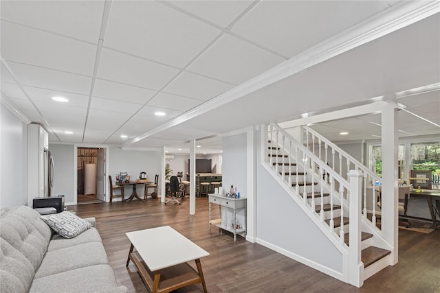 23 Bacon Rd, Head Of The Harbor, NY 11780 - living area with stairs, recessed lighting, wood finished floors, and crown molding