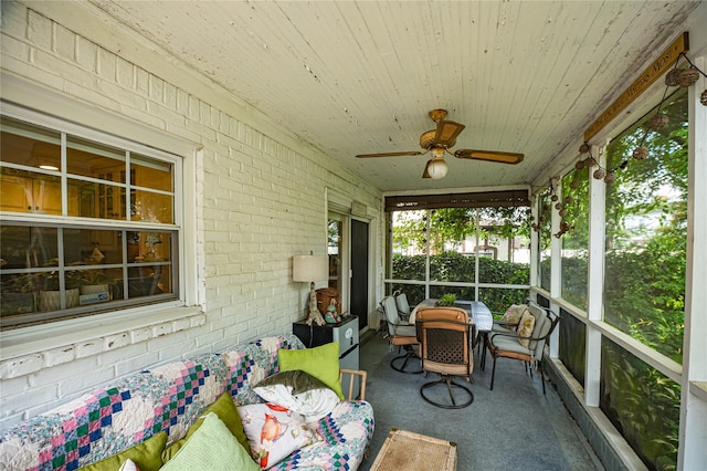 227 Elm St, West Hempstead, NY 11552 - sunroom featuring outdoor dining space and ceiling fan