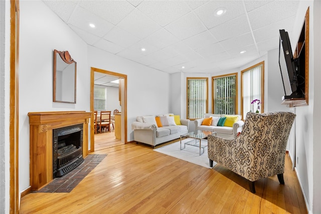 610 Van Cortlandt Park Ave, Yonkers, NY 10705 - living room featuring wood-type flooring, a drop ceiling, and recessed lighting