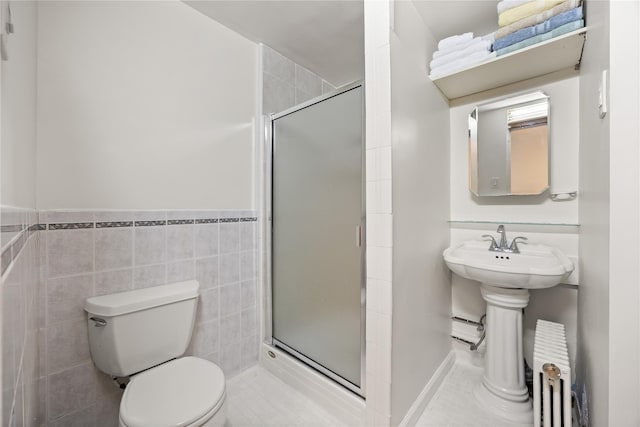 610 Van Cortlandt Park Ave, Yonkers, NY 10705 - full bath with radiator, a stall shower, tile walls, and a wainscoted wall