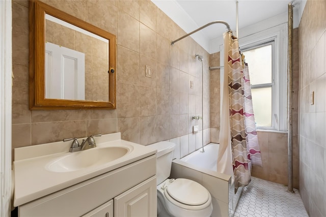 610 Van Cortlandt Park Ave, Yonkers, NY 10705 - bathroom with tile walls, vanity, tiled shower / bath, and tile patterned flooring