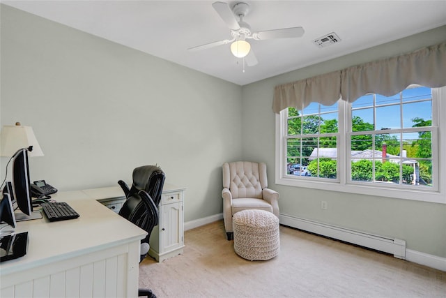 1 Willis Ave, Port Jefferson, NY 11777 - office space with baseboard heating, light carpet, and a ceiling fan