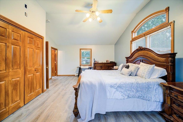 64 Mountainview Rd, Fishkill, NY 12524 - bedroom with vaulted ceiling, light wood-style flooring, and a ceiling fan