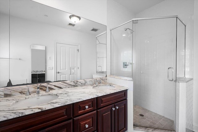 55 1st St Unit 207, Pelham, NY 10803 - full bathroom featuring double vanity and a stall shower