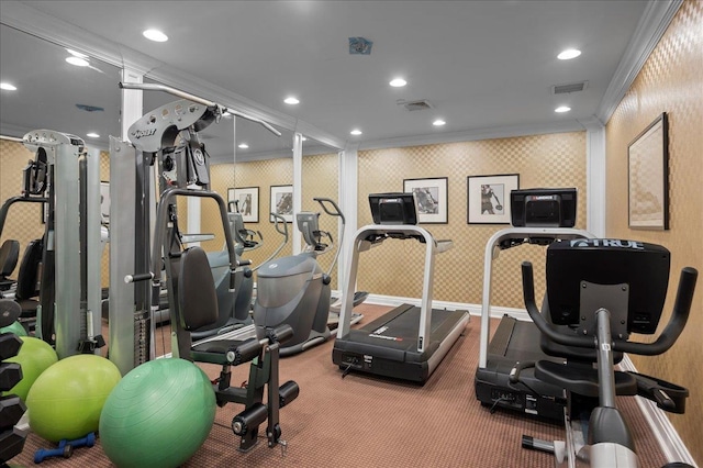 55 1st St Unit 207, Pelham, NY 10803 - workout area with crown molding, wallpapered walls, and recessed lighting