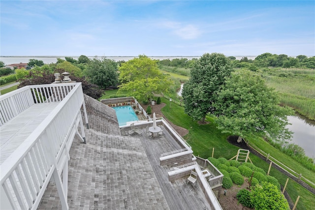 56 Tuthill Point Rd, East Moriches, NY 11940 - bird's eye view of a pool and a large body of water
