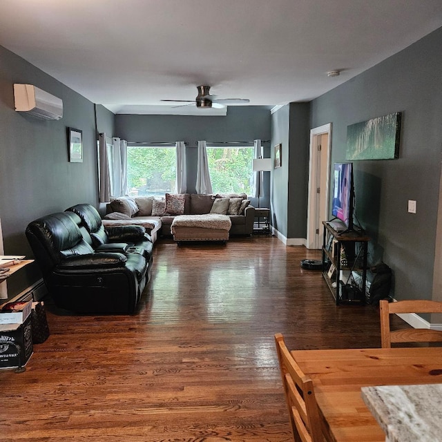 15 Wilmar Ter, Poughkeepsie, NY 12601 - living area with a wall mounted air conditioner, wood finished floors, and a ceiling fan