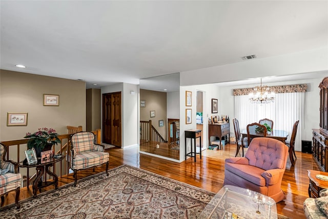 38 Mcarthur Ln, Smithtown, NY 11787 - living area with a chandelier, wood finished floors, and recessed lighting