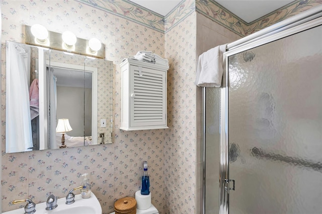 38 Mcarthur Ln, Smithtown, NY 11787 - bathroom with wallpapered walls and a stall shower