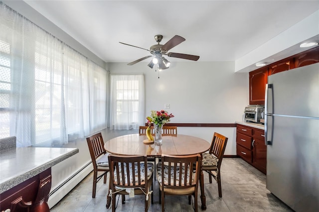 41 Meridian Rd, Levittown, NY 11756 - dining space featuring a baseboard radiator and a ceiling fan