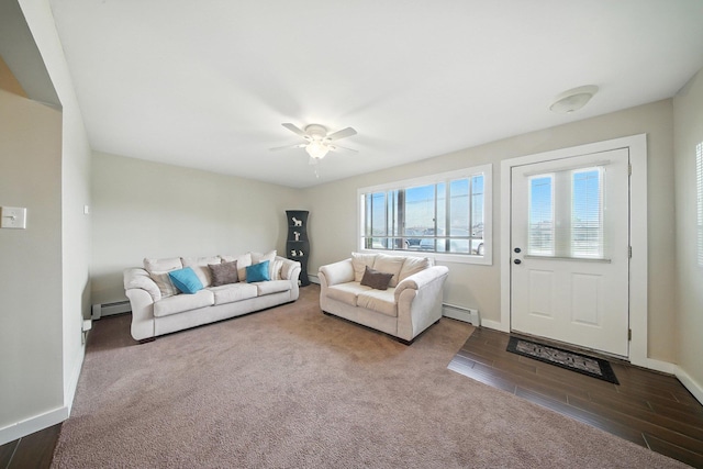 42 Inwood Rd, Middletown, NY 10941 - carpeted living area with baseboard heating, ceiling fan, and wood finished floors