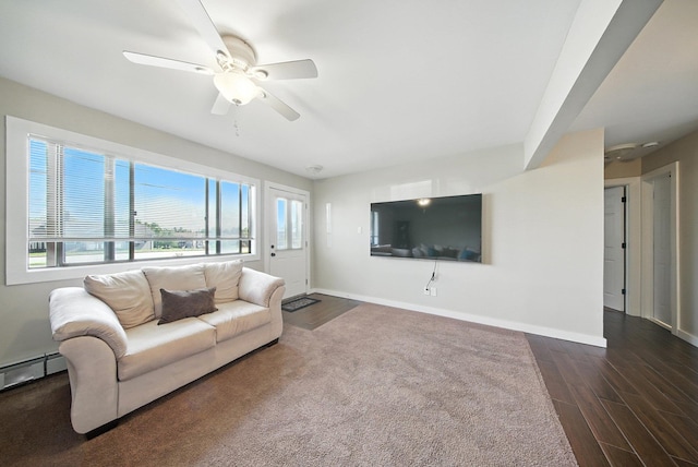 42 Inwood Rd, Middletown, NY 10941 - living area featuring ceiling fan, dark wood-style floors, and a baseboard heating unit