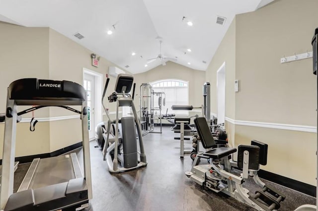1405 Constance Ln, Port Jefferson Station, NY 11776 - workout area with a ceiling fan and vaulted ceiling