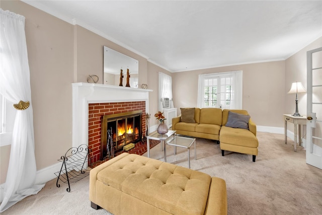 431 E Sidney Ave, Mount Vernon, NY 10553 - living area with carpet flooring, a fireplace, ornamental molding, and cooling unit