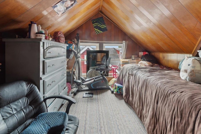 317 Hawthorne Ave, Yonkers, NY 10705 - carpeted bedroom with vaulted ceiling, wooden walls, and wooden ceiling