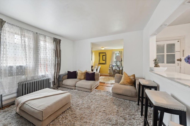 317 Hawthorne Ave, Yonkers, NY 10705 - living room featuring radiator heating unit, plenty of natural light, and wood finished floors