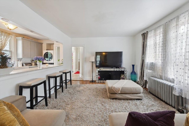 317 Hawthorne Ave, Yonkers, NY 10705 - living room featuring healthy amount of natural light, washer / clothes dryer, and light wood-type flooring
