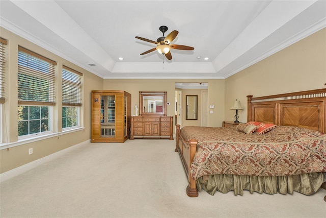 35 Monterrey Dr, Saint James, NY 11780 - bedroom with a tray ceiling, light colored carpet, a ceiling fan, recessed lighting, and ornamental molding