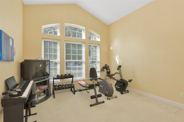 35 Monterrey Dr, Saint James, NY 11780 - exercise area featuring carpet flooring and vaulted ceiling
