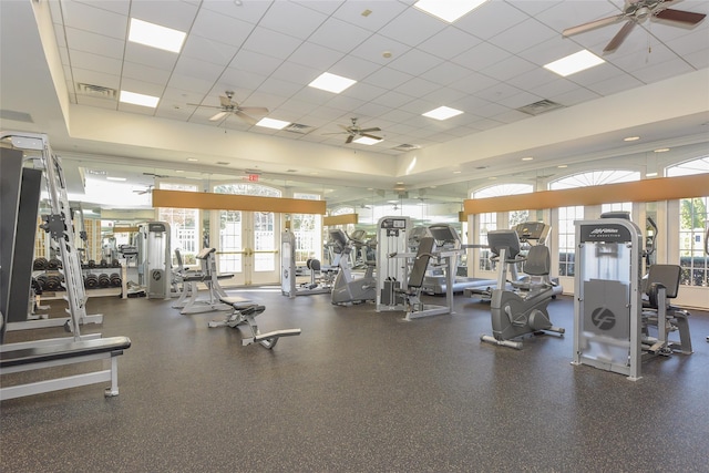 35 Monterrey Dr, Saint James, NY 11780 - workout area with a ceiling fan and a paneled ceiling