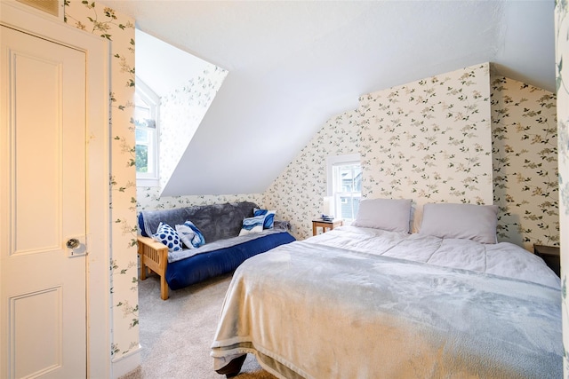 12 Beechwood Ter, Poughkeepsie, NY 12601 - bedroom featuring lofted ceiling, wallpapered walls, and carpet