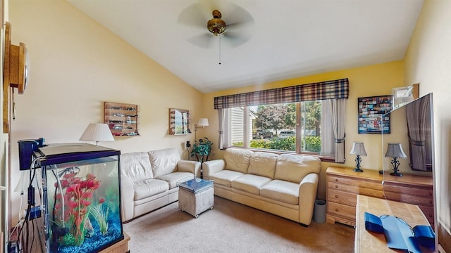 1 Harbour Unit 1, Blue Point, NY 11715 - carpeted living room featuring a ceiling fan and lofted ceiling