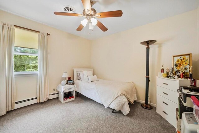 15 Stillwood Rd, Brookhaven, NY 11719 - bedroom with baseboard heating, carpet floors, and ceiling fan