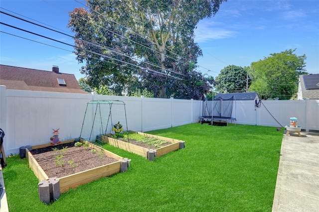 206 Friends Ln, Westbury, NY 11590 - fenced backyard featuring a garden and a trampoline