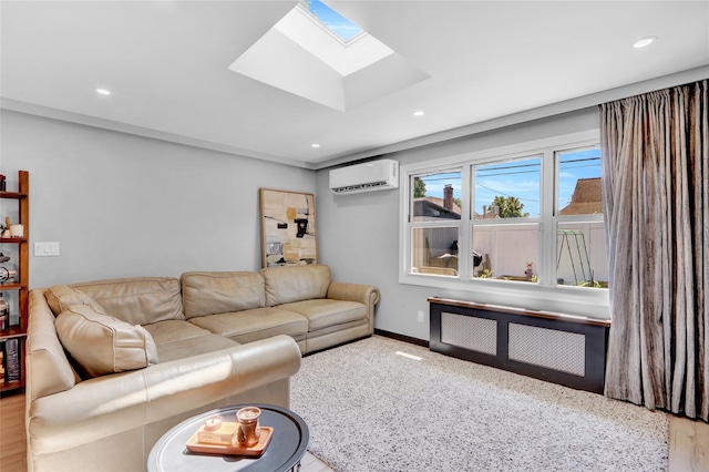 206 Friends Ln, Westbury, NY 11590 - living area featuring an AC wall unit, recessed lighting, and a skylight