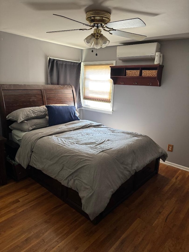944 Annette Dr, Wantagh, NY 11793 - bedroom with a wall mounted AC, wood finished floors, and a ceiling fan