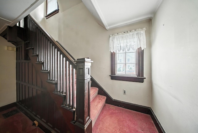 20 Columbia Ave, Middletown, NY 10940 - stairs featuring carpet floors and crown molding