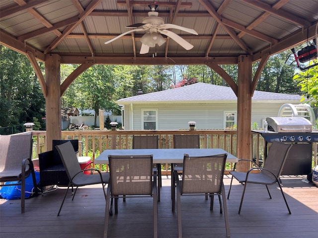 190 Springdale Dr, Ronkonkoma, NY 11779 - wooden deck with a gazebo, ceiling fan, outdoor dining area, and grilling area