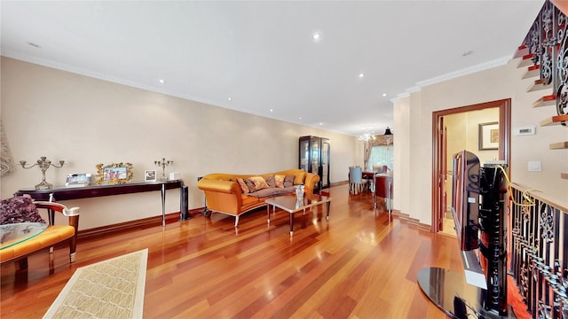 20 Corbin Pl, Brooklyn, NY 11235 - living room with light wood-style floors, ornamental molding, and recessed lighting