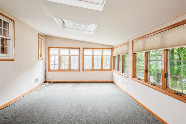 5 Hillaire Pl, Nanuet, NY 10954 - unfurnished sunroom featuring a skylight, carpet flooring, and vaulted ceiling