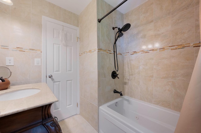 2 Seaview Ln, Mount Sinai, NY 11766 - bathroom with tile walls, shower / washtub combination, and vanity