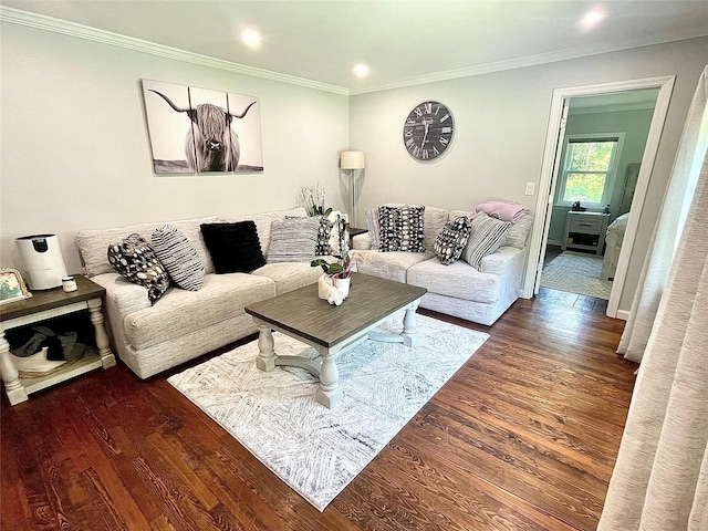 12 Russell Rd, Wappingers Falls, NY 12590 - living area with wood finished floors, crown molding, and recessed lighting